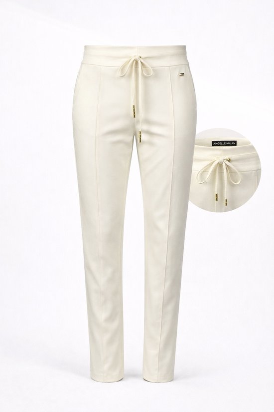 Angelle Milan - Pantalon décontracté - Crème - Tissu de voyage - Taille L - Disponible en 5 tailles