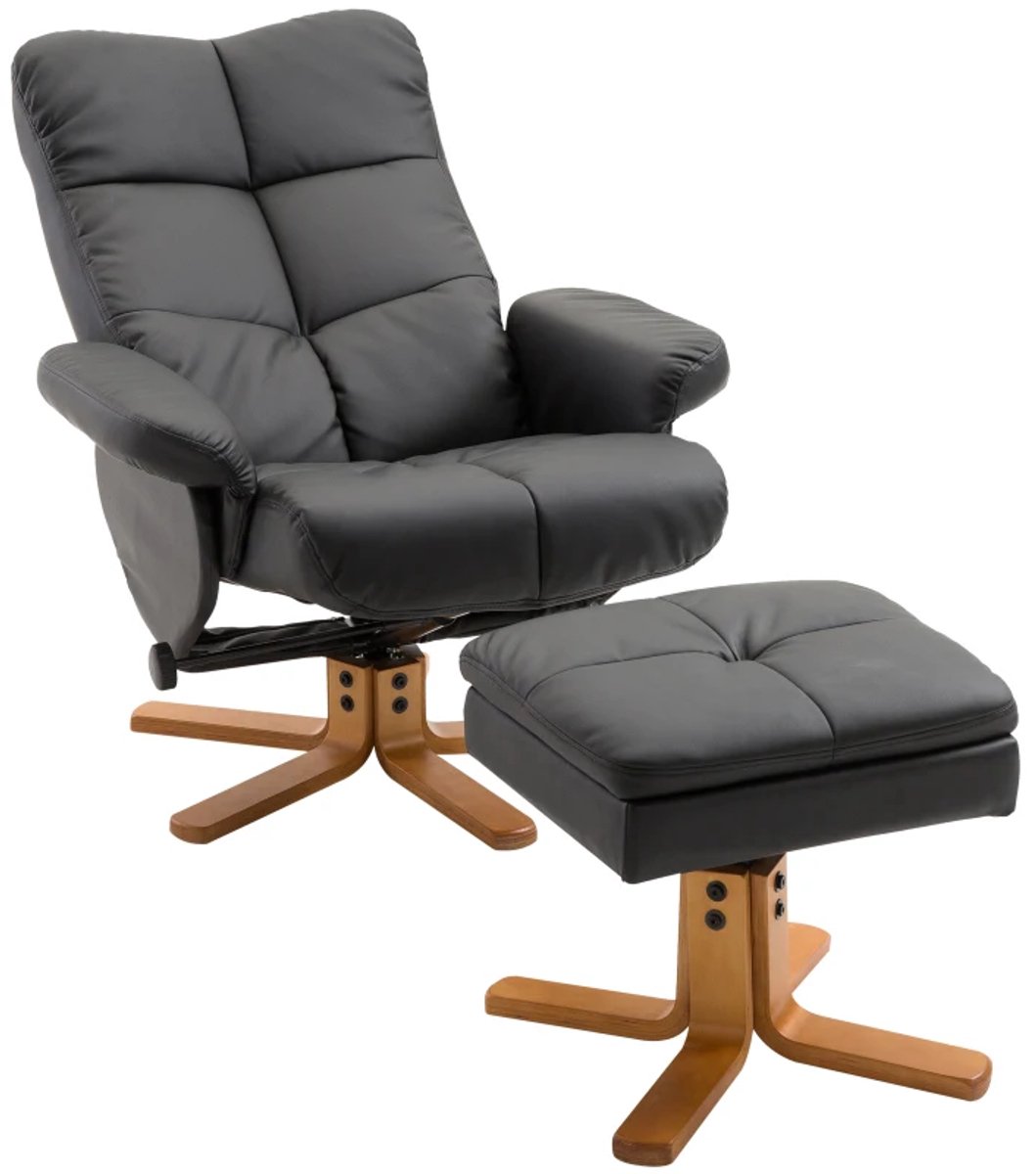 ZYLARO Relaxfauteuil met Voetenbank - 360° Draaibaar - TV-fauteuil met Relaxfunctie - Kantelbaar tot 145° - Verstelbare Rugleuning - tot 120 kg - Relaxstoel - TV Stoel - Loungestoel - Leesstoel - Kunstleer - Zwart