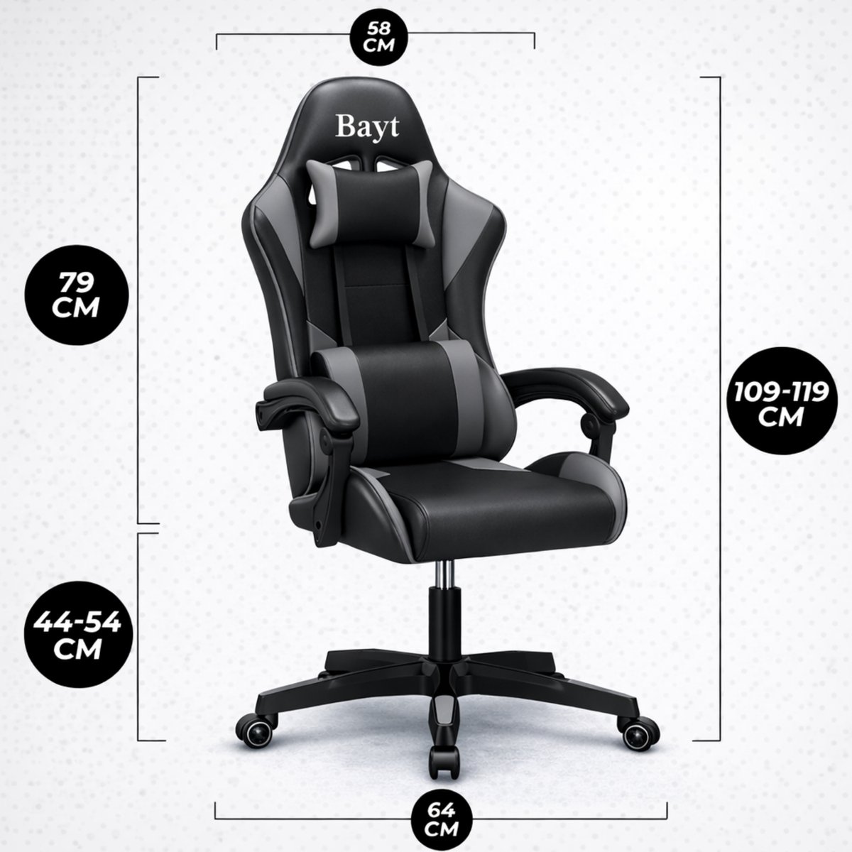 Bayt Gamestoel - Gaming Chair - Gamingstoel - Ergonomische Bureaustoel - Zwart - Verstelbaar – foto 4
