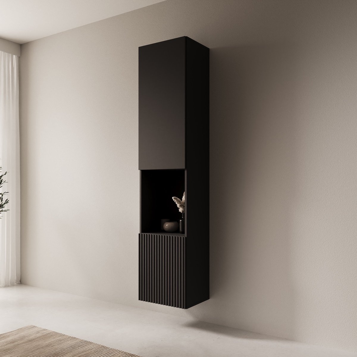 Meubella - Cruzar 2 - Vitrinekast - Zwart - 40x30x180 cm