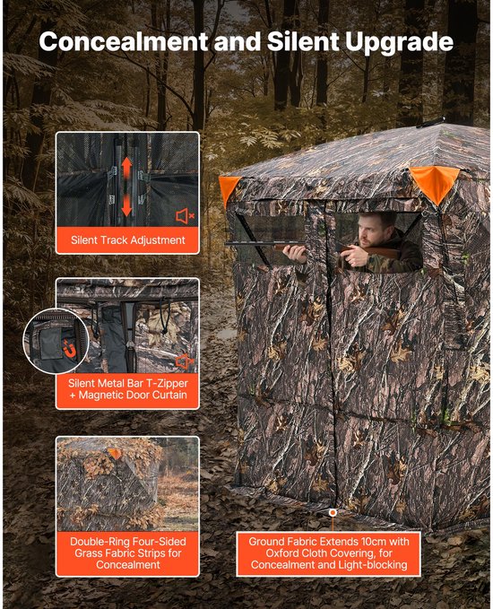 Jachtluik voor 4-5 Personen, Doorzichtig Grondtent Met Draagtas, 270° Zicht Camouflage Schuilplaats, Duurzaam Ontwerp Met Stille Magnetische Deur en Vensters, Ideaal voor Kalkoen- en Hertjacht — afbeelding 5