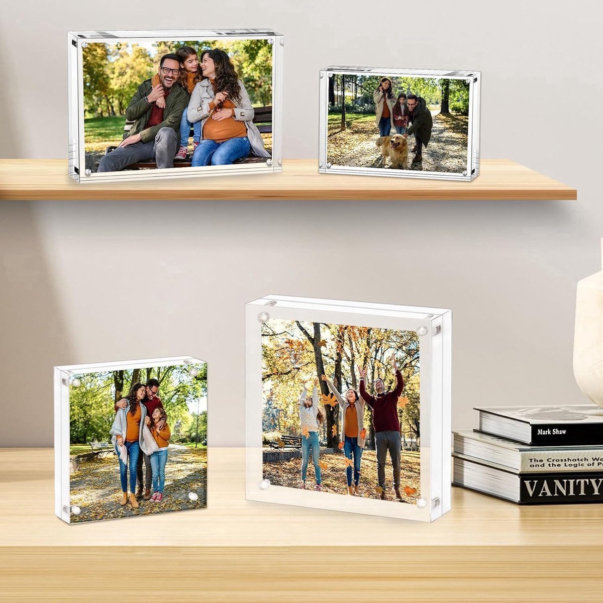 Stunq® Acryl fotolijst 15x15cm Helder dubbelzijdig frameloze fotolijst met magnetisch vrijstaand bureaublad Acryl frame display Lucite frame met geschenkdoos Pakket - 1 stuk