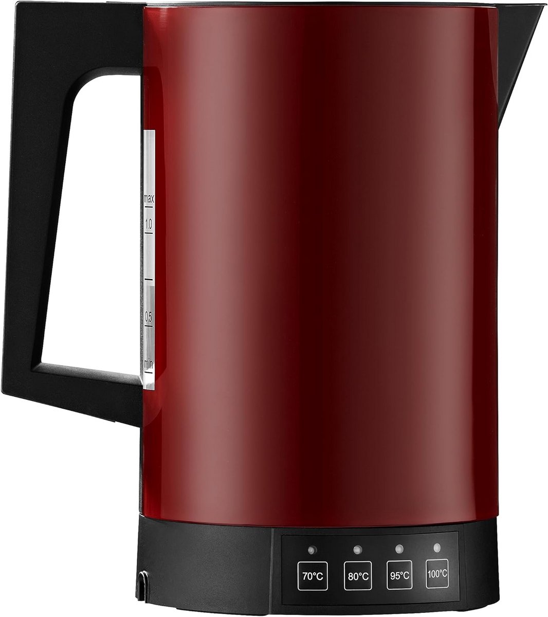 Waterkoker met Temperatuurregeling - Rood, Acrylglas, Made in Germany