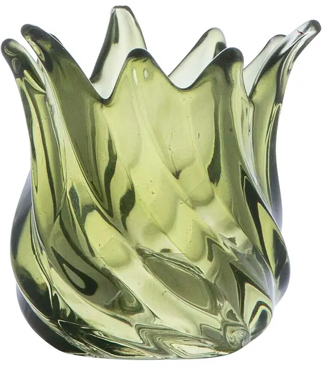 Glazen Waxinelichthouder – Groen – Golvend Design - 9,3 cm - Tulp
