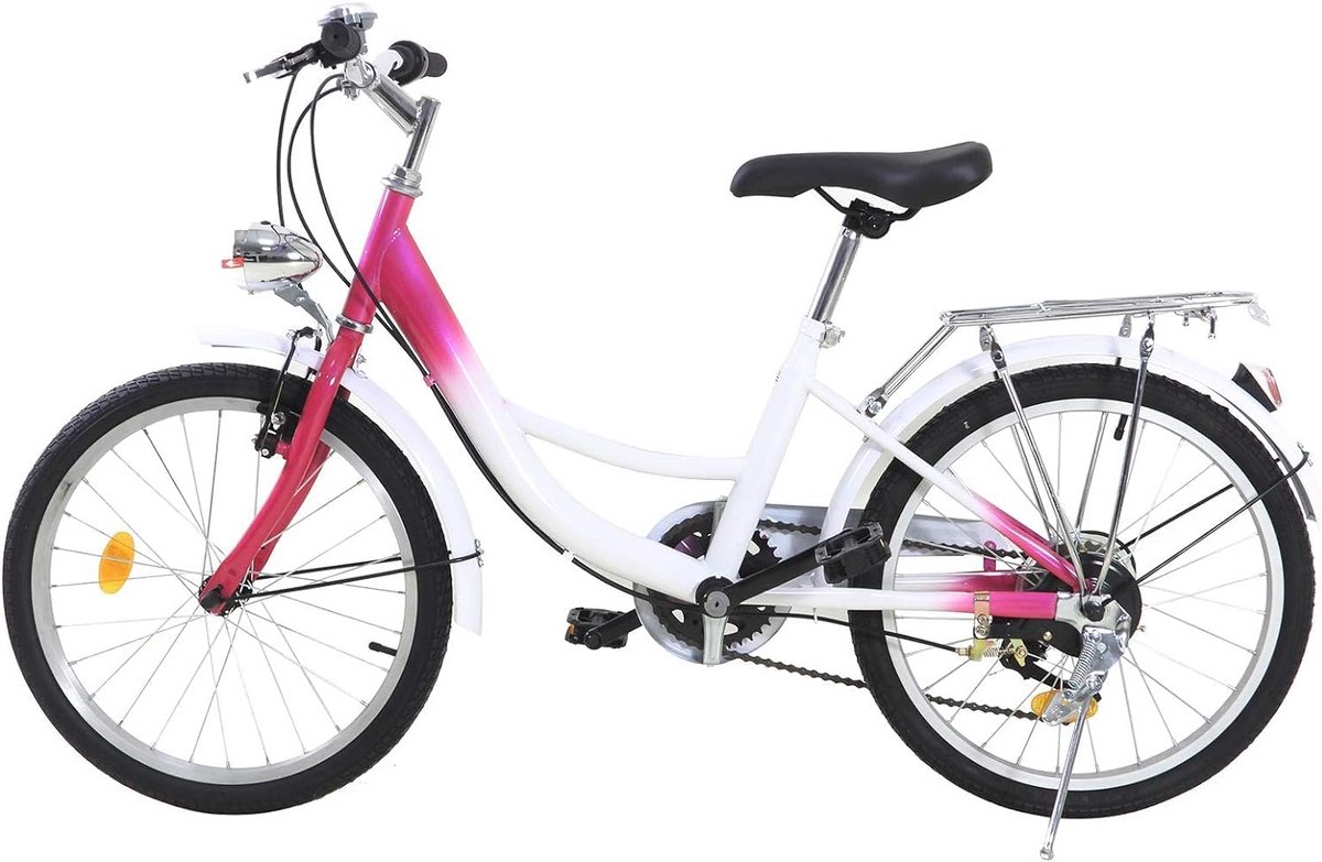 Kinderfiets 20 inch met 6 Versnellingen en Fiets Roze Wit