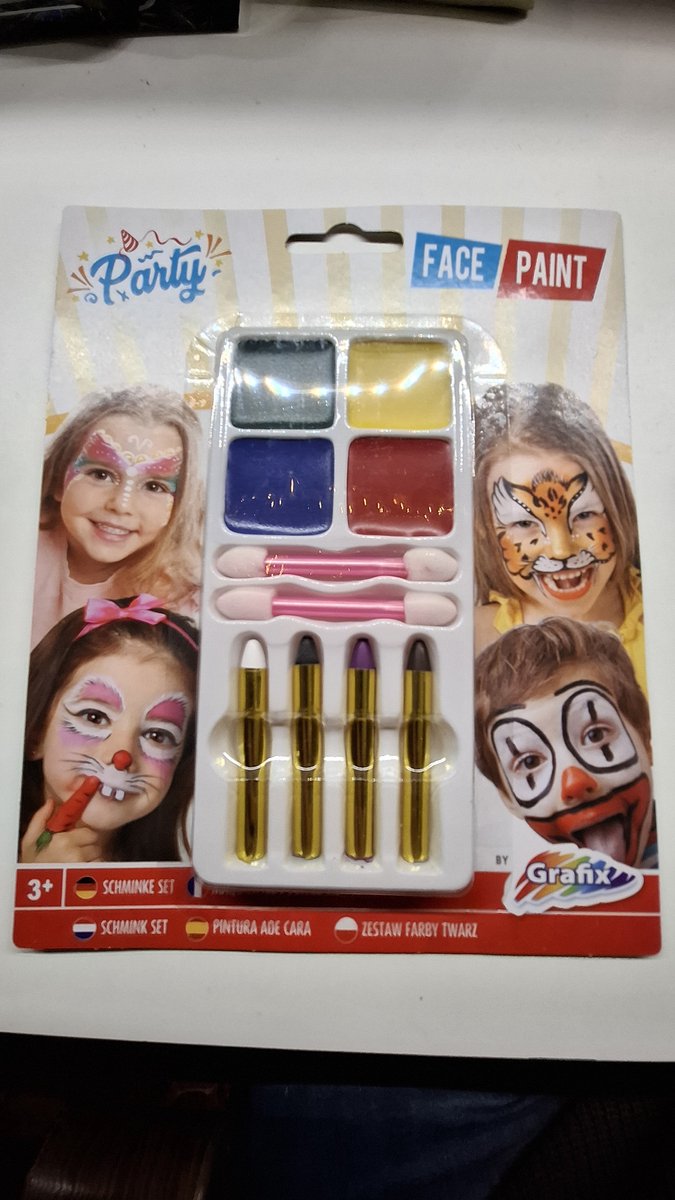 2 setjes Grafix Schmink kinderen | 4x schmink voor het gezicht - 4x schminkstiften 2 applicators