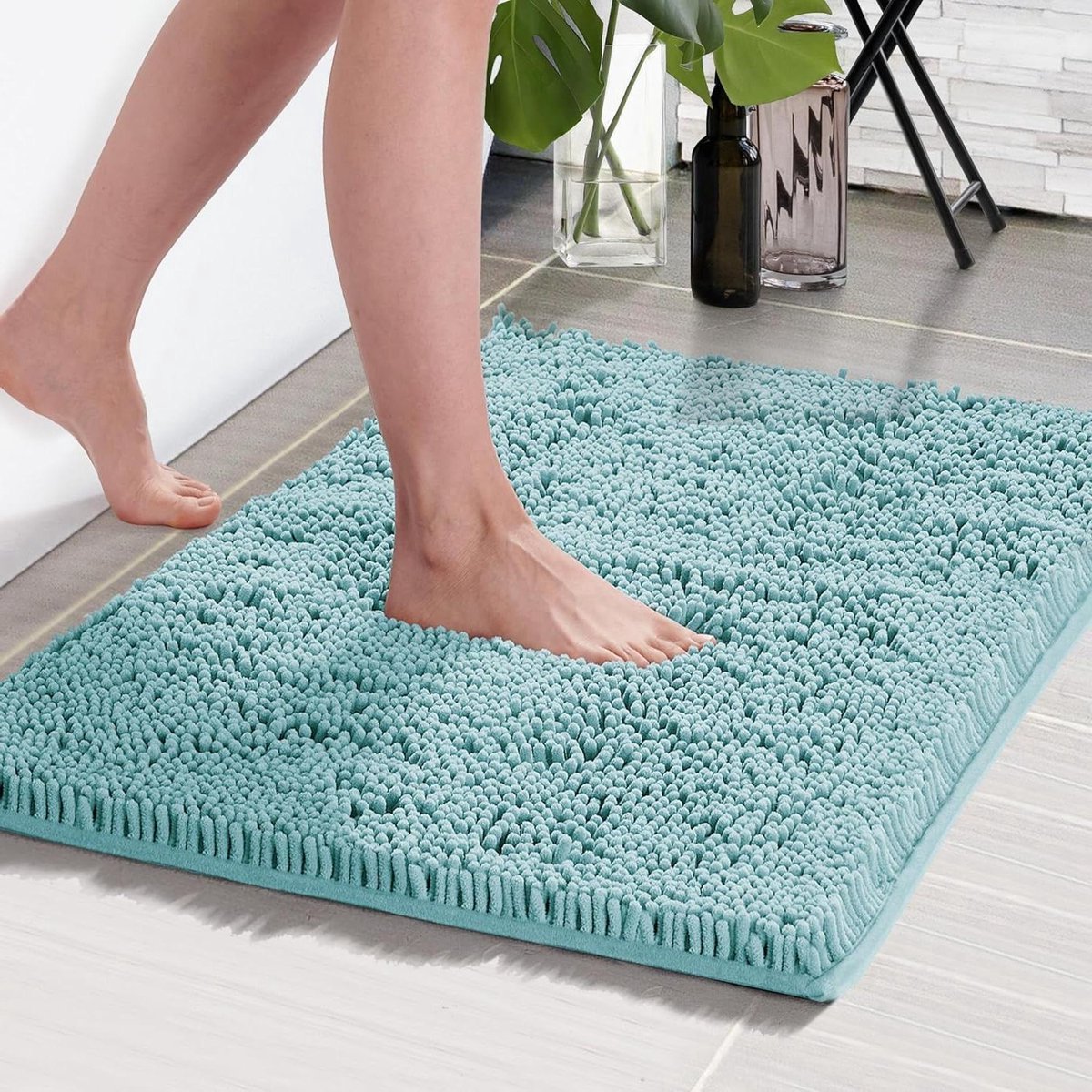 Stunq® Badkamerkleed Waterabsorberend 3cm Chenille AntiSlip Badmat voor Toilet met Rubberen Achterkant 40 x 60cm Turkoois 1 stuk - Badmatten