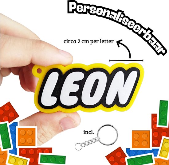 Porte-clés avec nom (style Lego) - Personnalisable - Cadeau personnel - Anniversaire enfant