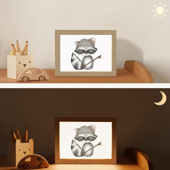Nachtlampje 20x15 cm - Kinder lamp - Wasbeer - Dier - Bosdieren - Tafellamp kinderkamer - Slaapkamer lamp - Bedlamp kinderen - Kinderlampje stopcontact - Wandlamp babykamer - Nachtlampjes van Merkloos — afbeelding 4