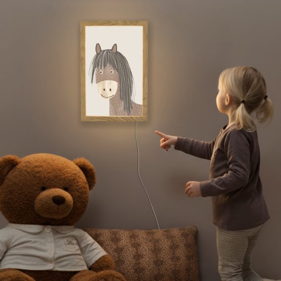 Nachtlampje 20x30 cm - Kinder lamp - Paard - Dier - Pastel kleuren - Paarden - Tafellamp kinderkamer - Slaapkamer lamp - Bedlamp kinderen - Kinderlampje stopcontact - Wandlamp babykamer - Nachtlampjes van Merkloos — afbeelding 5