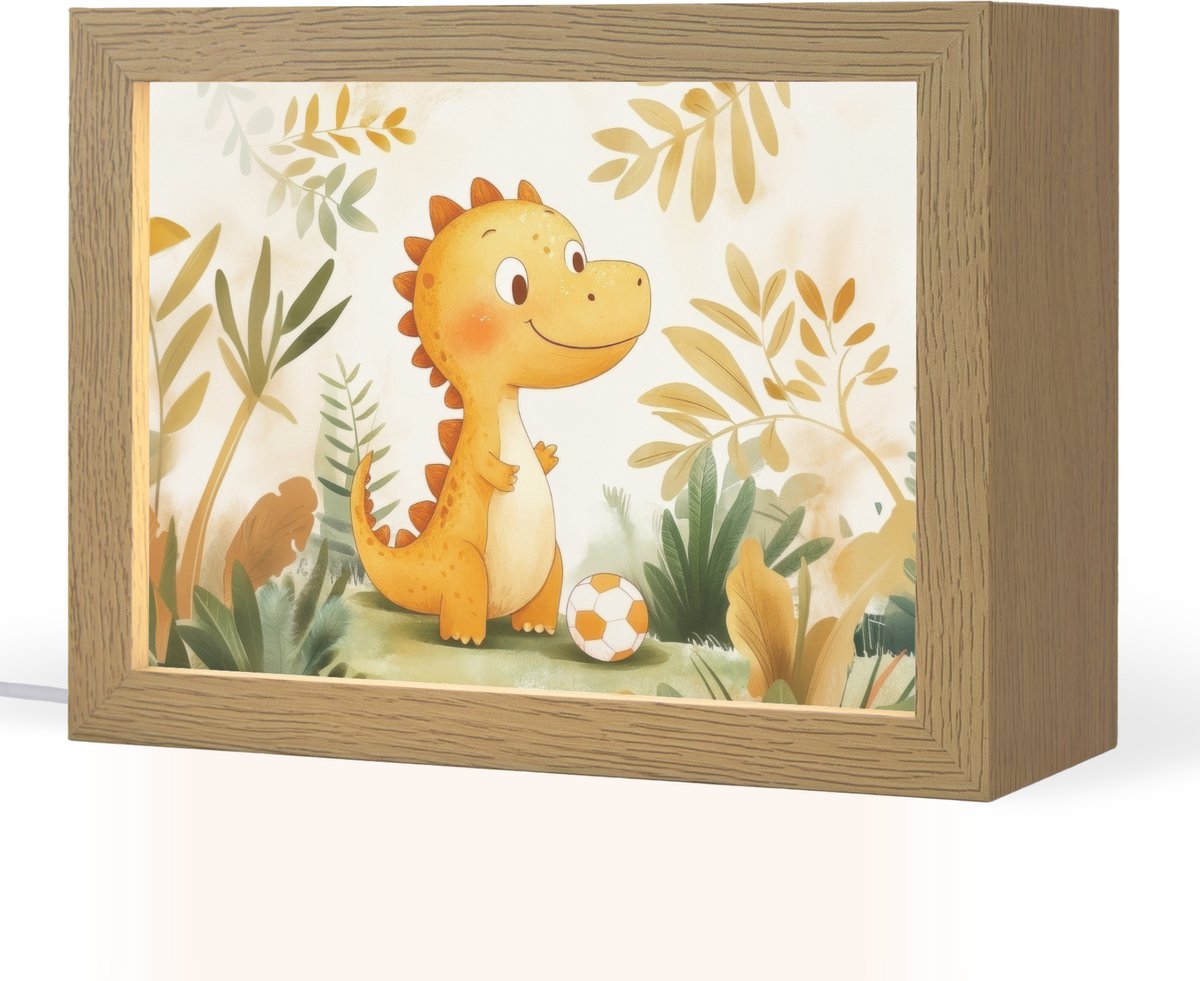 Nachtlampje 20x15 cm - Kinder lampje - Dino - Voetbal - Oranje - Tafellamp kinderkamer - S