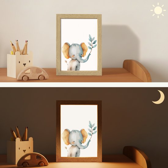 Nachtlampje 15x20 cm - Kinder lamp - Olifant - Dier - Pastel kleuren - Tafellamp kinderkamer - Slaapkamer lamp - Bedlamp kinderen - Kinderlampje stopcontact - Wandlamp babykamer - Nachtlampjes van Merkloos — afbeelding 4