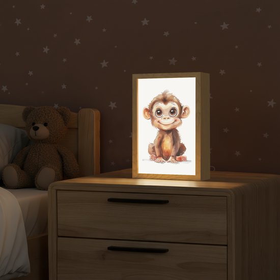 Nachtlampje 20x30 cm - Kinder lamp - Aap - Baby - Jungle dieren - Tafellamp kinderkamer - Slaapkamer lamp - Bedlamp kinderen - Kinderlampje stopcontact - Wandlamp babykamer - Nachtlampjes van Merkloos — afbeelding 2
