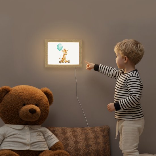 Nachtlampje 20x15 cm - Kinder lampje - Giraf - Baby - Dieren - Blauwe ballon - Tafellamp kinderkamer - Slaapkamer lamp - Bedlamp kinderen - Kinderlampje stopcontact - Wandlamp babykamer - Nachtlampjes van Merkloos — afbeelding 5