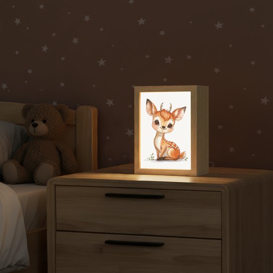 Nachtlampje 15x20 cm - Kinder lamp - Hert - Baby - Dieren - Tafellamp kinderkamer - Slaapkamer lamp - Bedlamp kinderen - Kinderlampje stopcontact - Wandlamp babykamer - Nachtlampjes van Merkloos — afbeelding 2