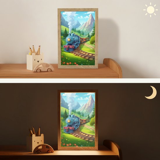 Nachtlampje 20x30 cm - Kinder lamp - Trein - Bloemen - Kinderen - Natuur - Tafellamp kinderkamer - Slaapkamer lamp - Bedlamp kinderen - Kinderlampje stopcontact - Wandlamp babykamer - Nachtlampjes van Merkloos — afbeelding 4