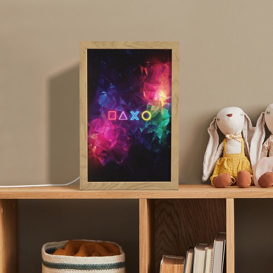 Nachtlampje 20x30 cm - Kinder lampje - Playstation - Kleurrijk - Abstract - Neon - Tafellamp kinderkamer - Slaapkamer lamp - Bedlamp kinderen - Kinderlampje stopcontact - Wandlamp babykamer - Nachtlampjes van OnlyWow — afbeelding 3