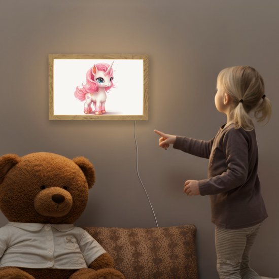 Nachtlampje 30x20 cm - Kinder lamp - Unicorn - Meisjes - Kinderen - Eenhoorn - Roze - Tafellamp kinderkamer - Slaapkamer lamp - Bedlamp kinderen - Kinderlampje stopcontact - Wandlamp babykamer - Nachtlampjes van Merkloos — afbeelding 5