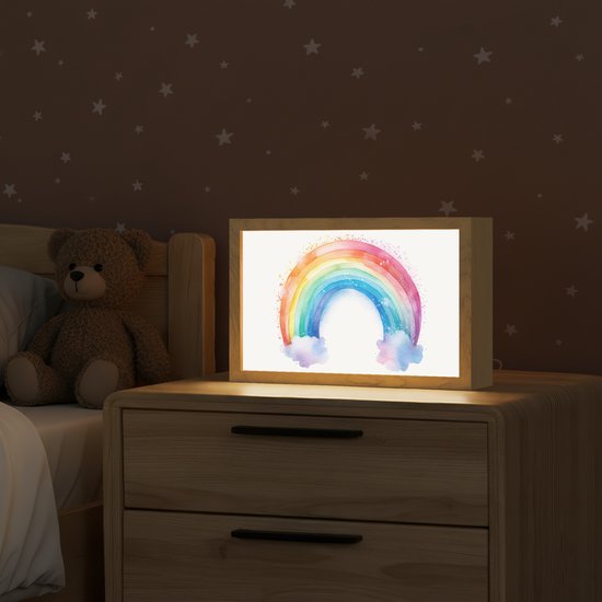 Nachtlampje 30x20 cm - Kinder lamp - Regenboog - Kinderen - Meisje - Tafellamp kinderkamer - Slaapkamer lamp - Bedlamp kinderen - Kinderlampje stopcontact - Wandlamp babykamer - Nachtlampjes van Merkloos — afbeelding 2