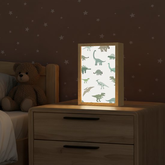 Nachtlampje 20x30 cm - Kinder lamp - Dino - Groen - Jongens - Dinosaurus - Blauw - Tafellamp kinderkamer - Slaapkamer lamp - Bedlamp kinderen - Kinderlampje stopcontact - Wandlamp babykamer - Nachtlampjes van Merkloos — afbeelding 2