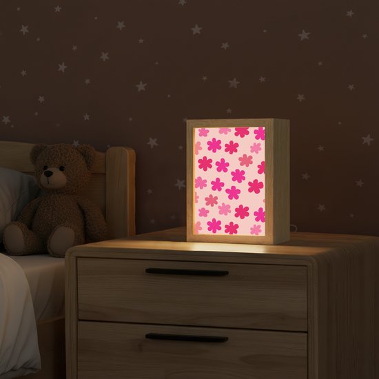 Nachtlampje 15x20 cm - Kinder lamp - Bloemen - Patroon - Roze - Tafellamp kinderkamer - Slaapkamer lamp - Bedlamp kinderen - Kinderlampje stopcontact - Wandlamp babykamer - Nachtlampjes van Merkloos — afbeelding 2