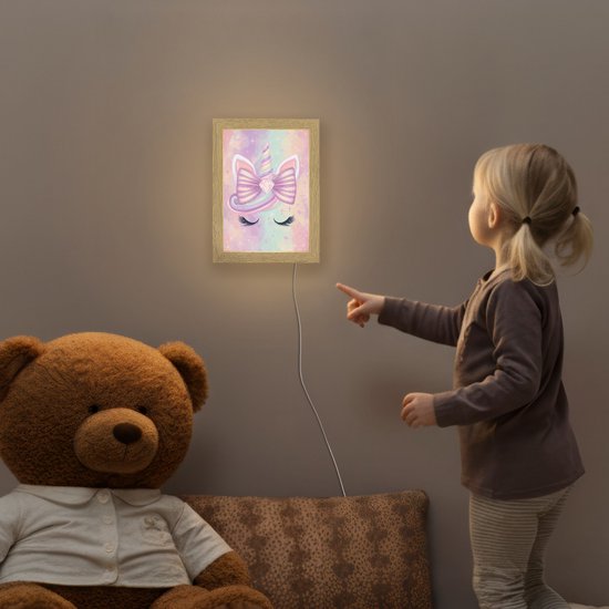 Nachtlampje 15x20 cm - Kinder lamp - Eenhoorn - Glitters - Regenboog - Pastel - Tafellamp kinderkamer - Slaapkamer lamp - Bedlamp kinderen - Kinderlampje stopcontact - Wandlamp babykamer - Nachtlampjes van Merkloos — afbeelding 5