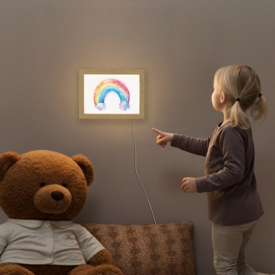 Nachtlampje 20x15 cm - Kinder lamp - Regenboog - Kinderen - Meisje - Tafellamp kinderkamer - Slaapkamer lamp - Bedlamp kinderen - Kinderlampje stopcontact - Wandlamp babykamer - Nachtlampjes van Decopatent — afbeelding 5