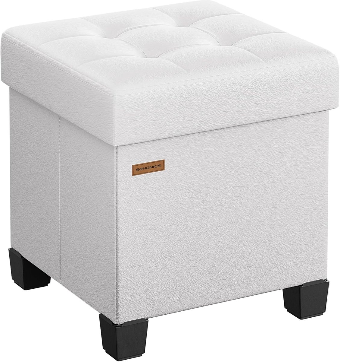 SONGMICS - Opbergpoef - voetenbankje - opvouwbare bank met poten, 38 x 38 x 40 cm - voetenbank, - wit
