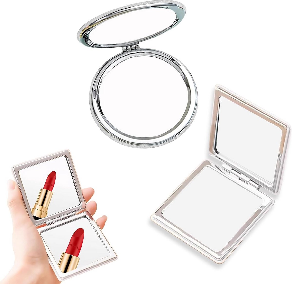 Draagbare Inklapbare Make-up Spiegel Set (2 stuks) met Vergroting voor Reizen
