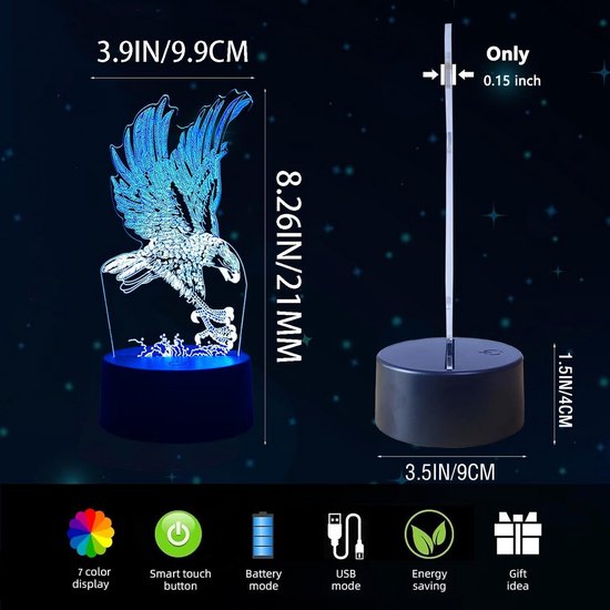 Decoratieve 3D Eagle Lamp met 7 Kleuren voor Kinderen en Tieners — afbeelding 4