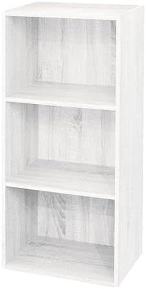 Modulaire boekenkast met 3 planken voor thuis of kantoor, wit essenhout look
