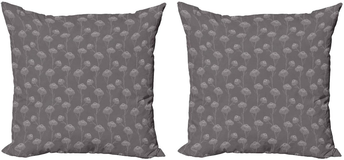 ABAKUHAUS Kussenhoes Set 2x40x40 – Chrysanthemum Taupe – Digitaaldruk