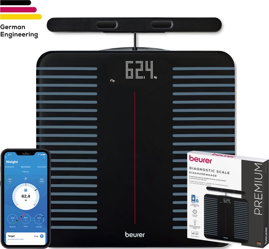 Beurer BF 990 Smart Lichaamsanalyse Weegschaal – WiFi & Bluetooth Weegschaal met App – 8 Elektroden Kruismeting – Gewicht, Vetpercentage, Spiermassa, Hartslag & Meer – Medisch Gecertificeerd – 5 Jaar Garantie