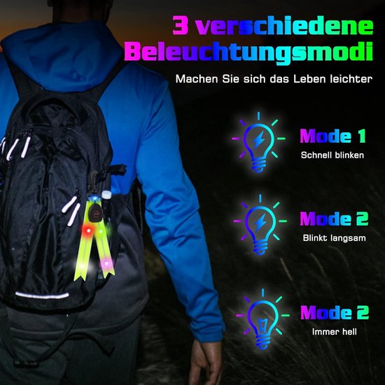 2 stuks USB Oplaadbare LED Knipperlichten Veiligheidsreflector voor Schooltas en Fietsen — afbeelding 2