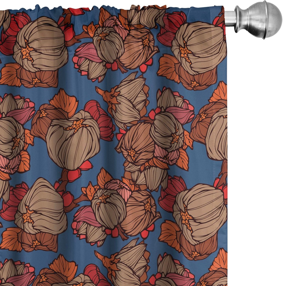ABAKUHAUS Bloemen Gordijnen – 2x75x175 cm – microvezel, halverdonker, Blauw/Bruin