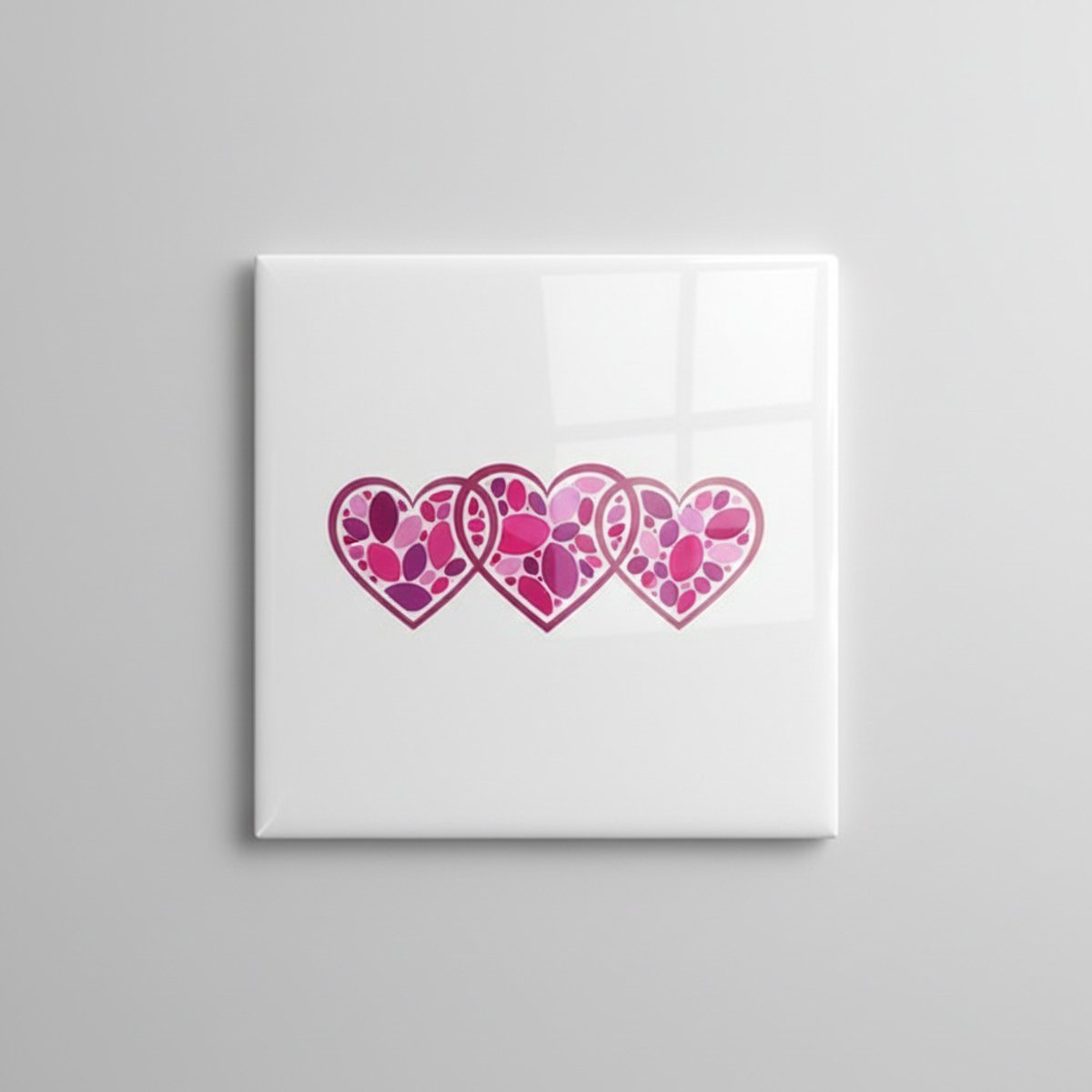 Drie Harten Liefde Decoratieve Tegel 15×15 cm – Romantische Wandtegel voor Slaapkamer, Bru