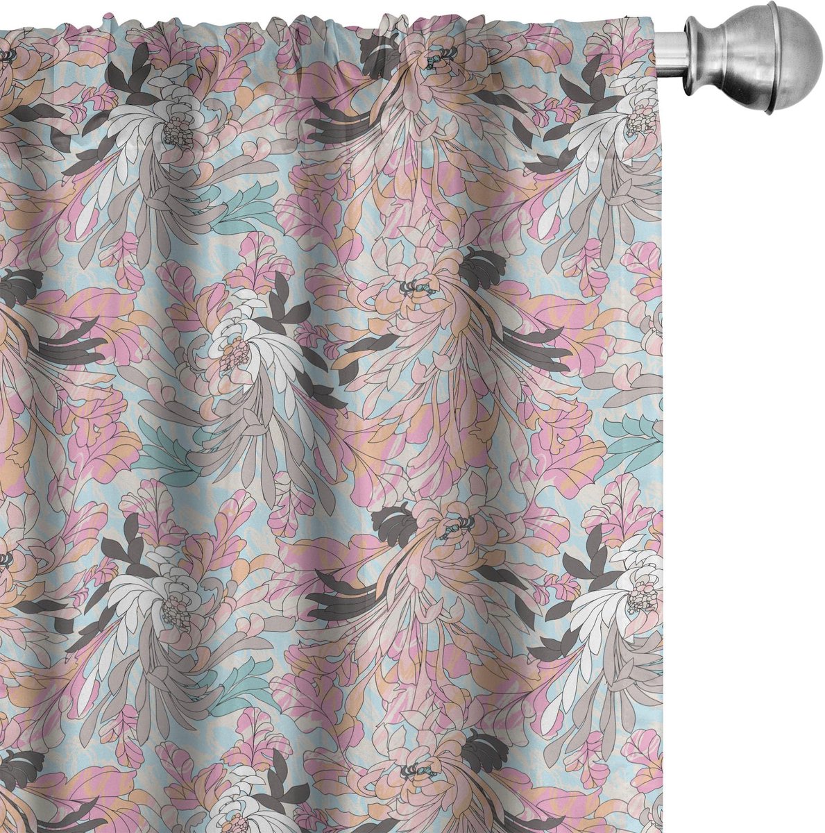 ABAKUHAUS Bloemen gordijnen – 2x75x245 cm – microvezel, halfschaduw Blauw
