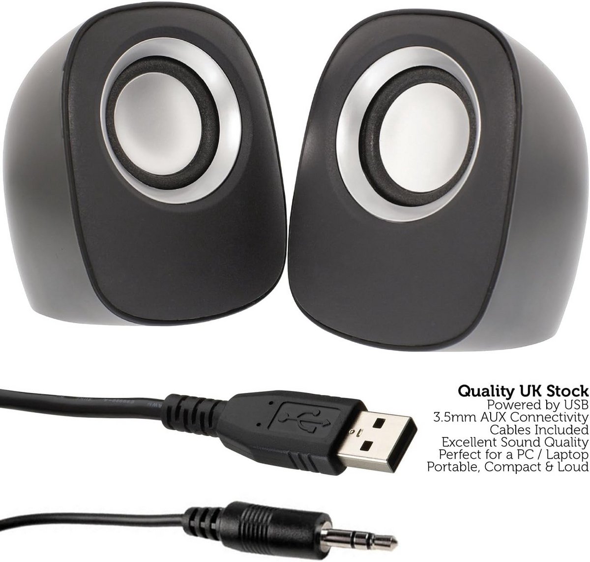 Compacte 2.0 Stereo PC Laptop Speaker Set met USB Voeding en AUX Jack