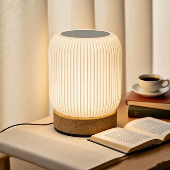 Nachtlampje - Oplaadbaar nachtlampje - Afstandsbediening - 13+ kleuren - Tijdfunctie - Wake-up Light - Sfeerlamp - Leeslamp - Tafellamp slaapkamer - Nachtlampje kinderen en volwassenen - Touch bediening - Dimbaar - Draadloos Nachtlampje Bamboe