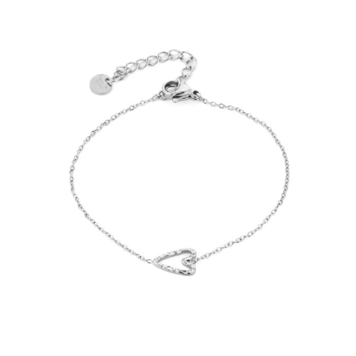 Dwars hartje zilver armbandje- stainless steel en nikkelvrij- sint- kerst- cadeau- valentijn- moederdag