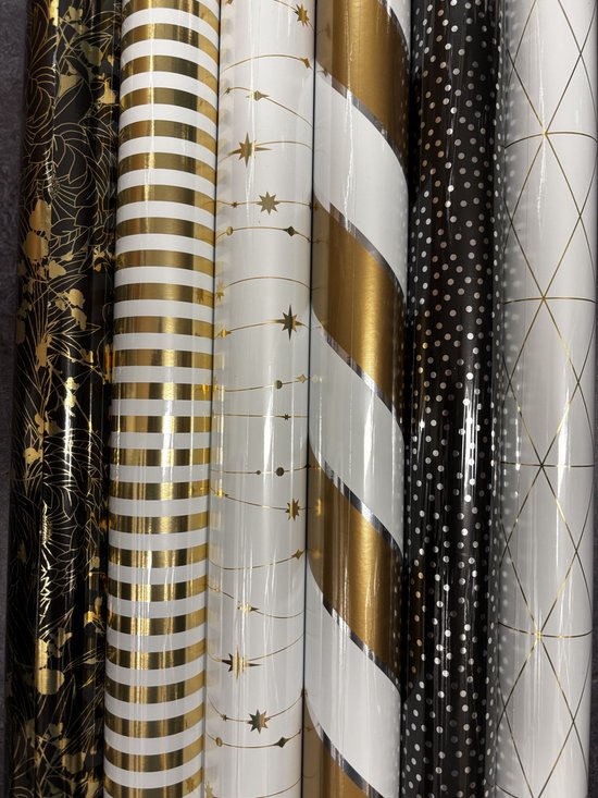 Inpakpapier Kerstmis 6 Luxe Rollen- Breedte 70 cm - 2m lang