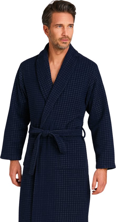 Hotel badjas donkerblauw - ruitreliëf-l/xl