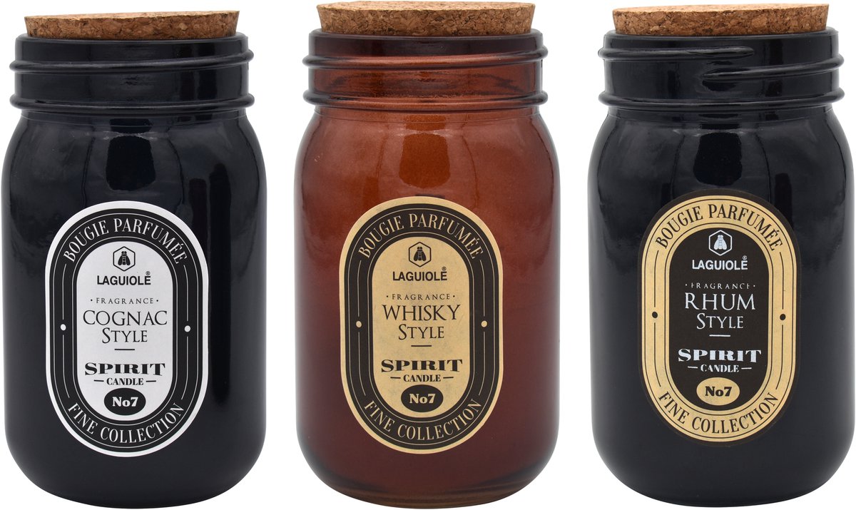 Laguiole | Geurkaarsen set 3st - Unieke geuren Cognac -Whisky - Rum - Perfect geschenkset