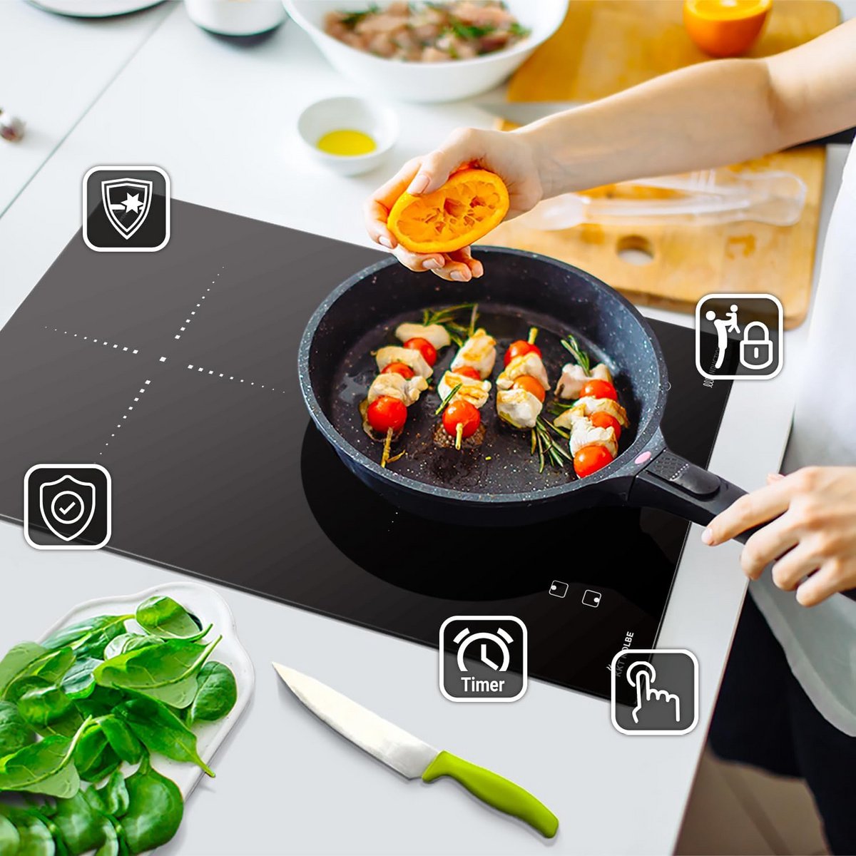 Inbouw Inductie Kookplaat 30 cm met 2 Zones en Digitale Timer