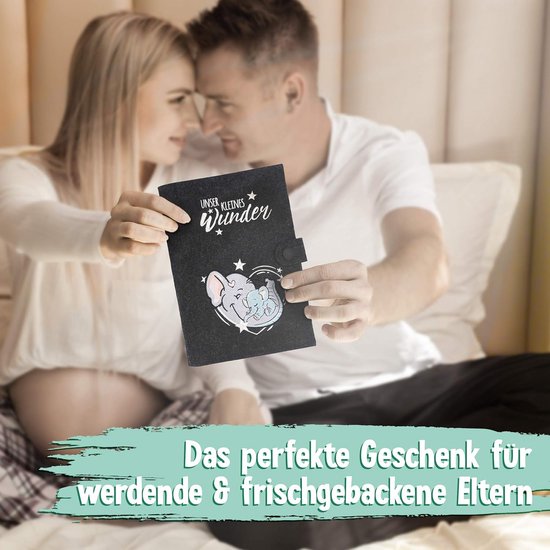 Handgemaakte Vilt Paspoorthoes Moeder & Baby Documenten Organizer Olifant Grijs — afbeelding 3