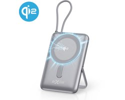 NexGen MagPro Draadloze Powerbank – QI2-gecertificeerd – 10.000mAH – Geschikt voor Magsafe – Magnetisch – Draadloze Snellader – Noodpakket – Grijs