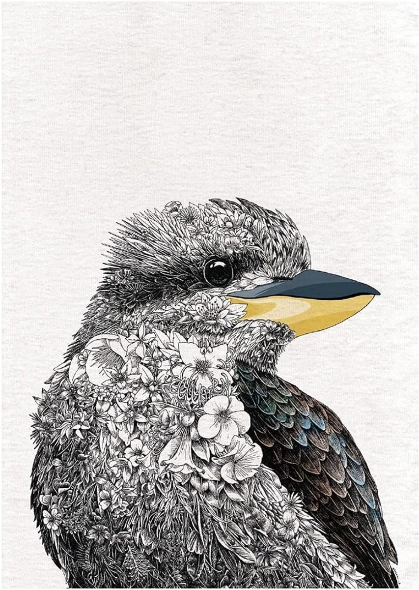 Katoenen Theedoek met Gedetailleerde Vogelillustratie - 50x70 cm