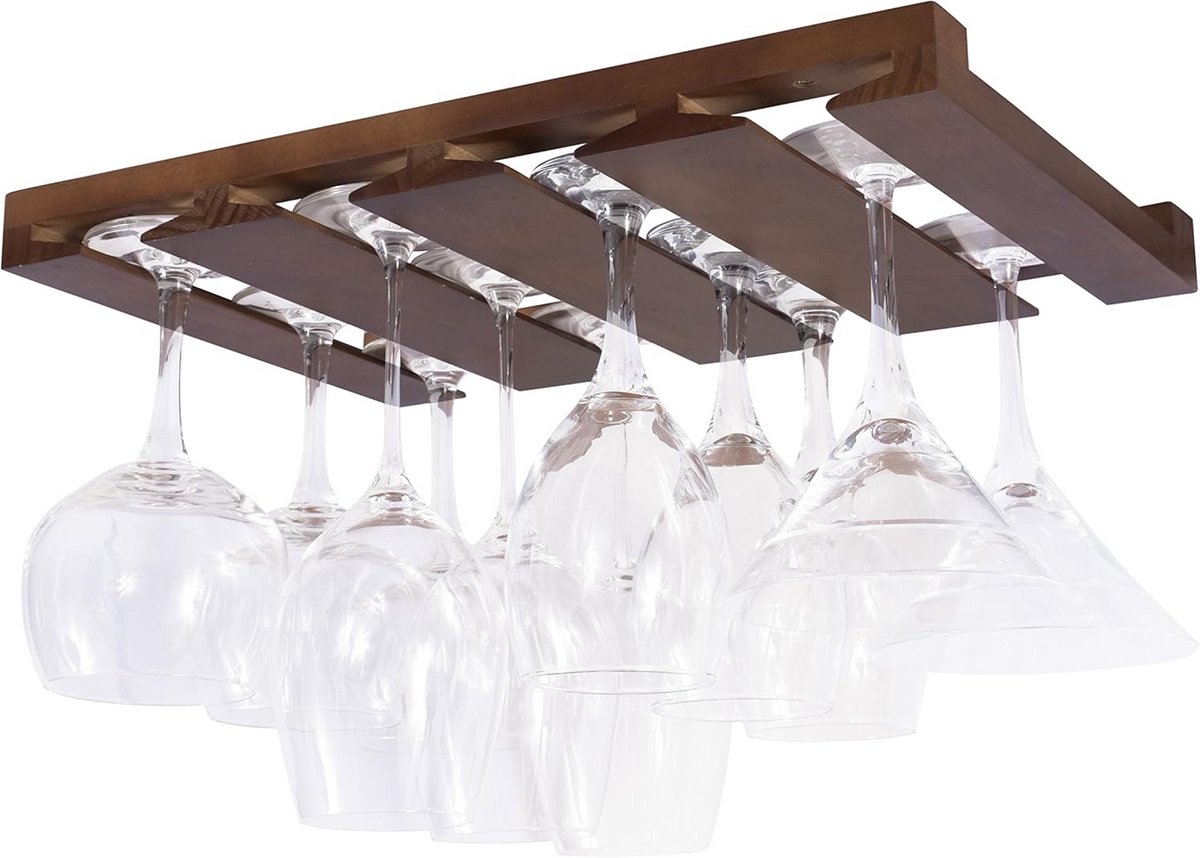 Verstelbaar Houten Wijnglas Rek voor Onder Kast - 4 Secties Opslag