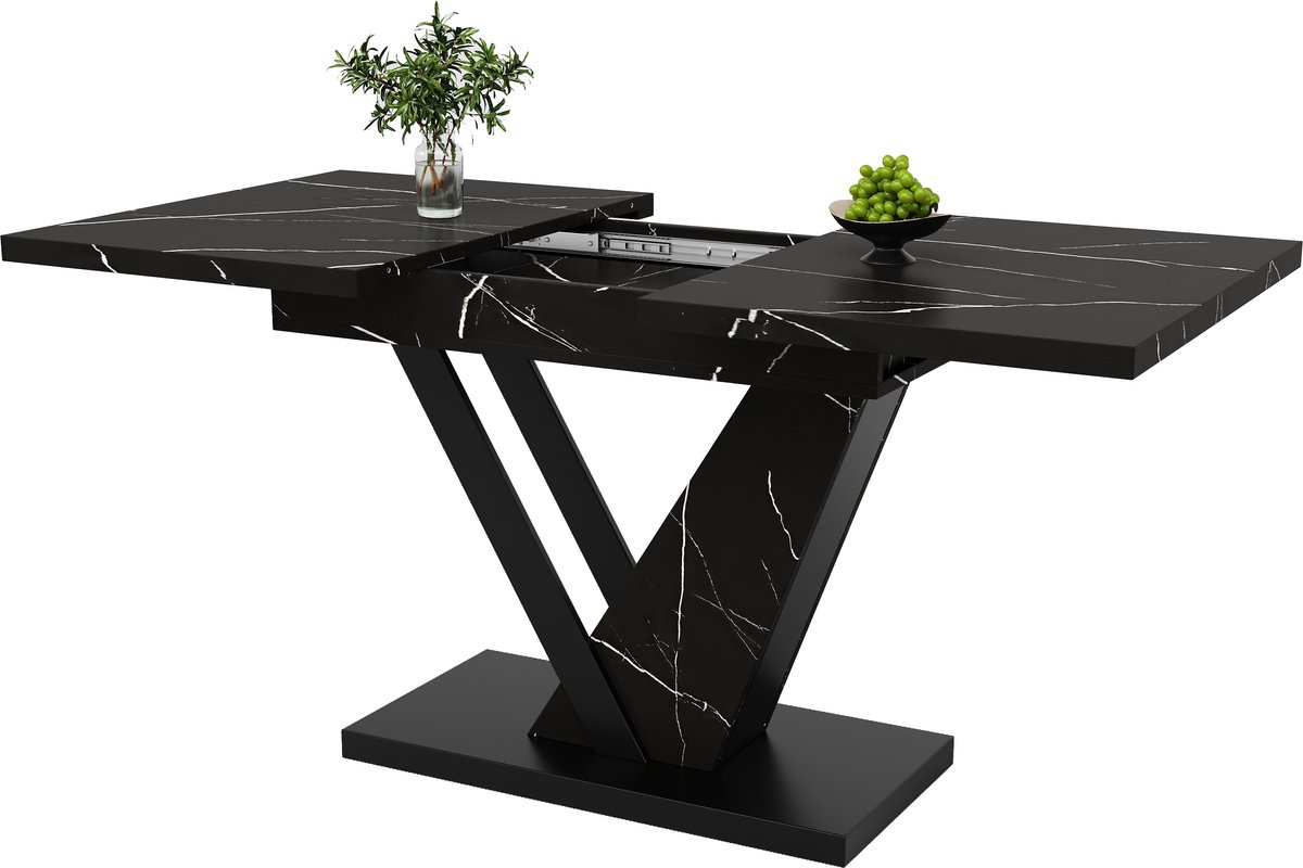 Uitschuifbare eettafel 120-160x75 cm - tafel - keukentafel - voor keuken en woonkamer - zwarte marmerlook eettafel