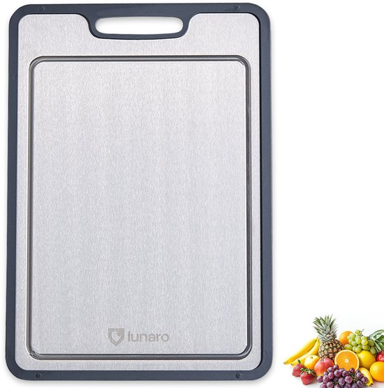 Planche à découper double face 100 % titane de Premium - Sans PFAS - Évite les microplastiques - Hygiène Extra - Avec rainure pour le jus - Sans Rebords tranchants - 4 variantes